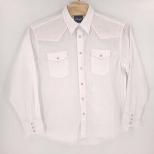 Wrangler Shirt Mens Extra Large White Solid Cowboy Long Sleeve Pearl Snap